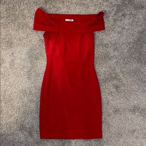 Red off the shoulder body on dress